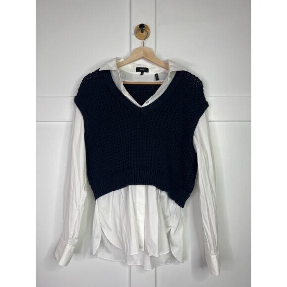 NEW Theory Combo Sweater Vest Shirt Women's Black Stretch Cotton Size: Medium - Picture 2 of 7